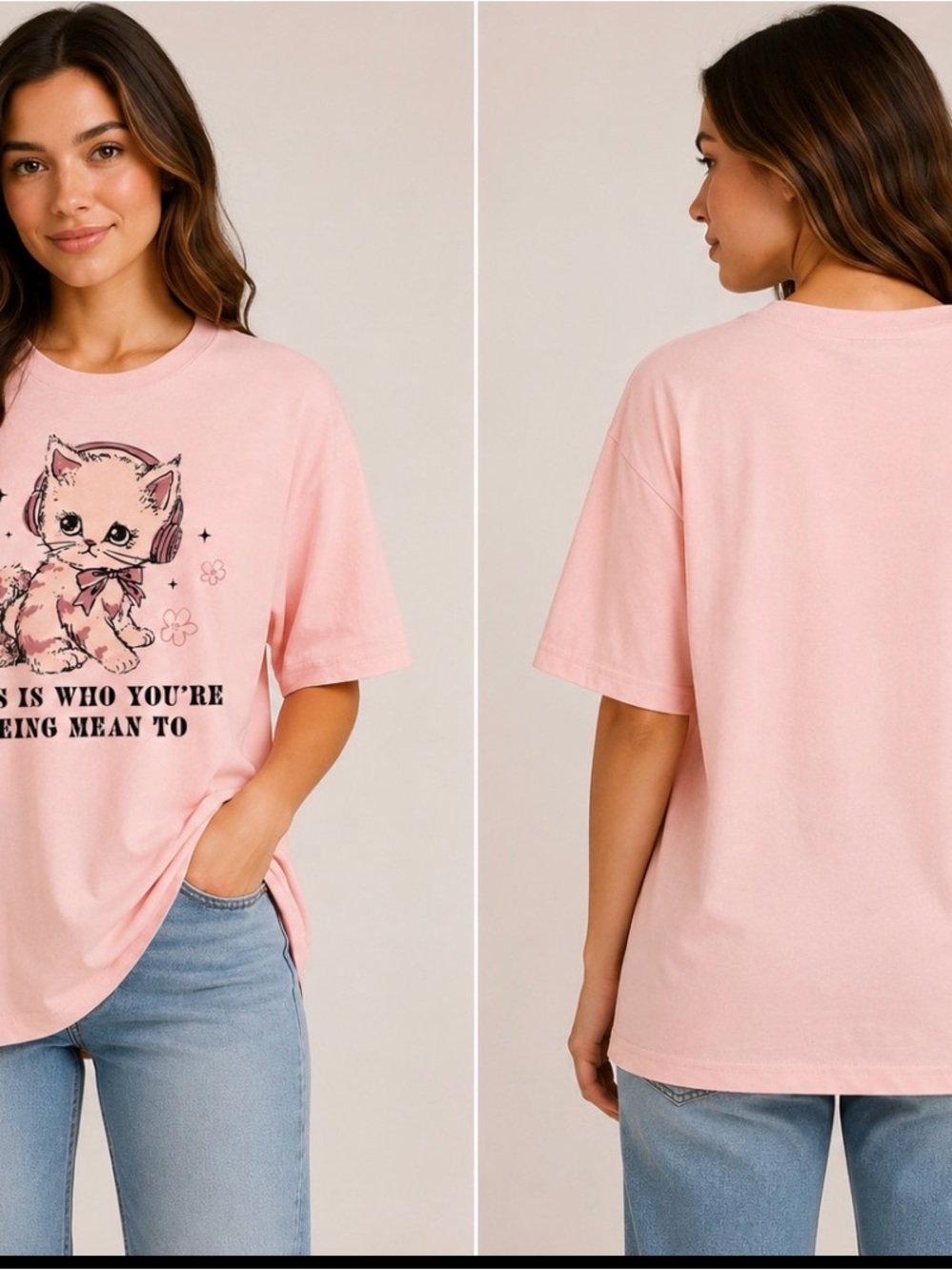 Pink Graphic Cat Tee - Picture 2 of 3